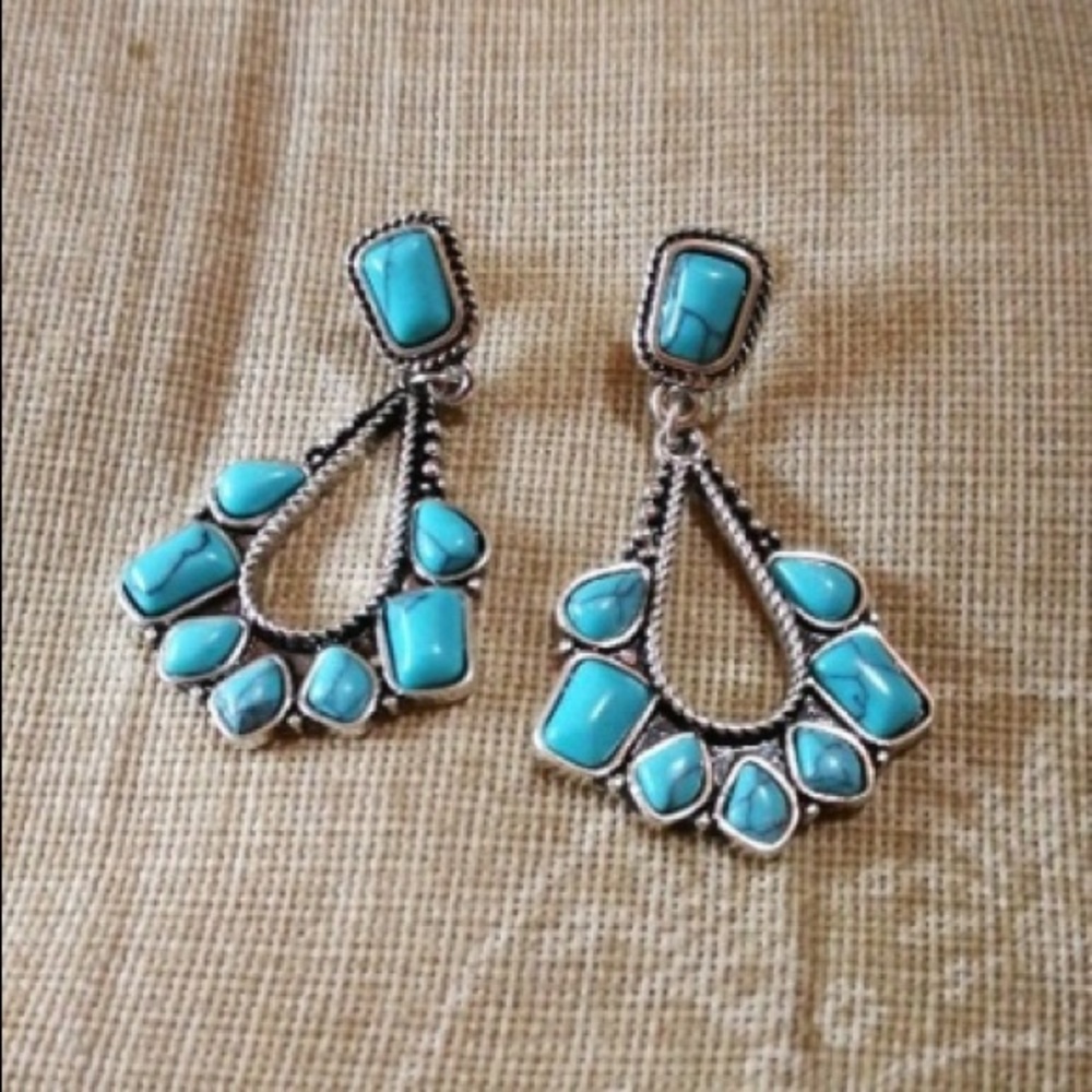 💙Retro Exaggerated 925 Silver Turquoise Earrings - Picture 7 of 7